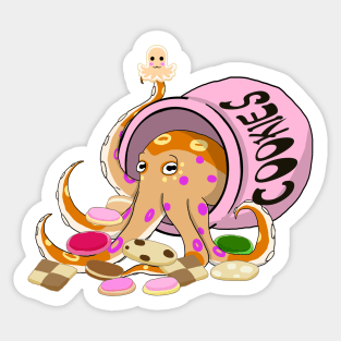 Octopus in a jar of cookies (orange) Sticker